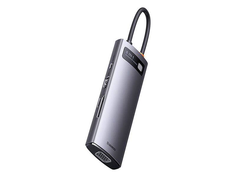 USB Hub Baseus Gleam Series 8-in-1 Type-C Multiport USB3.0x3/USB-Cx1/HDMI/PD/VGA/SD/TF Gray