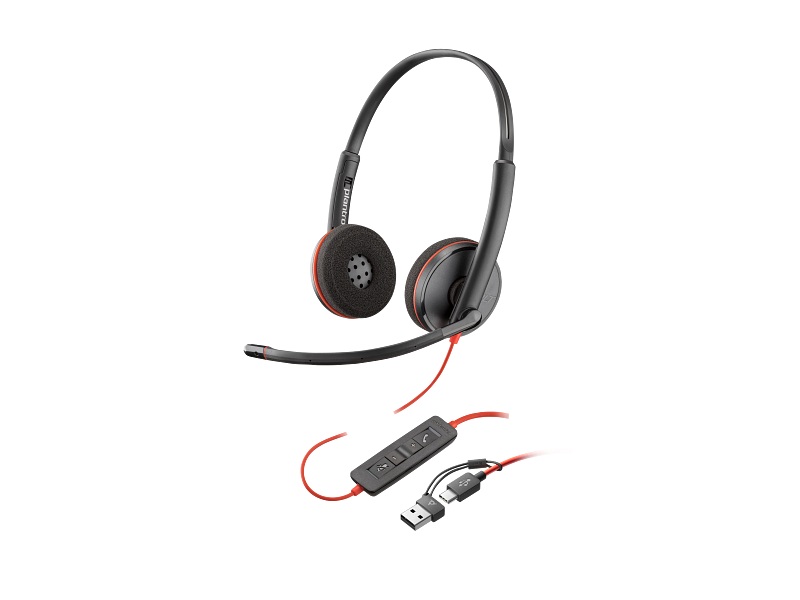 Headset Poly Blackwire C3220 USB-C Black w/USB-C/A Adapter