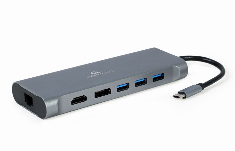 Gembird Multiport Adapter COMBO8 USB Type-C to USB 3.1x4/HDMI 4K/VGA/SD/PD 100W/Audio/RJ45 Aluminium