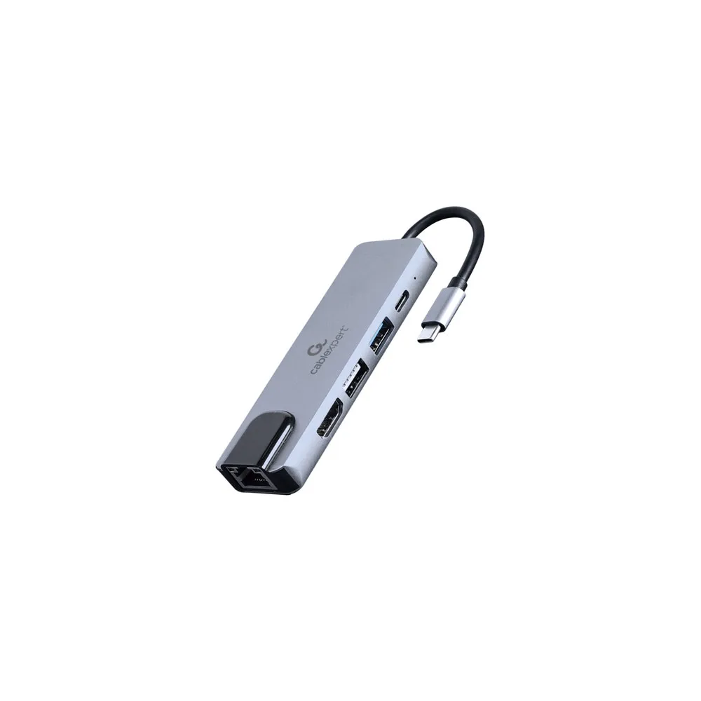 Gembird Multiport Adapter COMBO5 USB Type-C to USB 3.1x2/HDMI 4K/PD 87W/RJ45 Aluminium