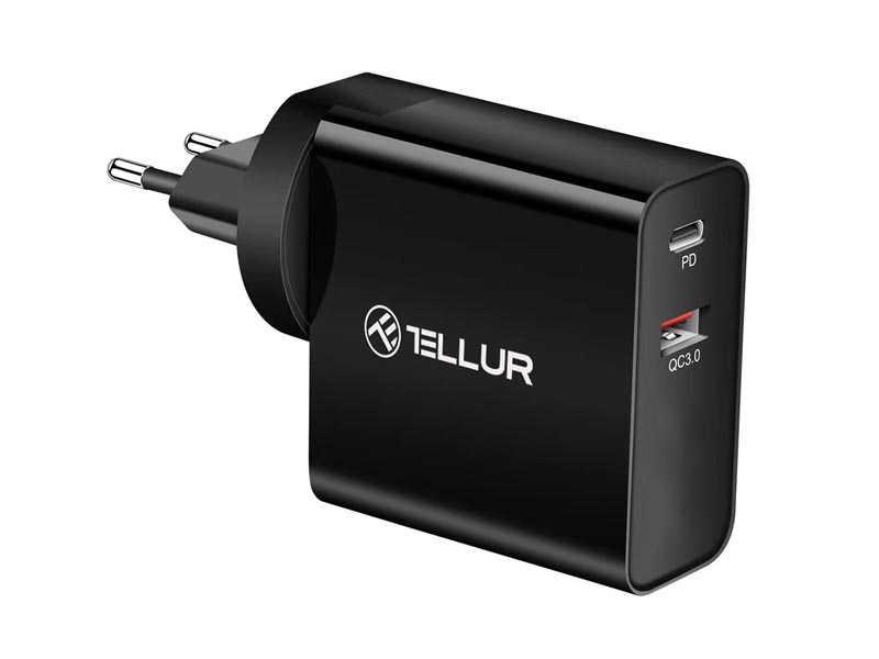 USB Universal Power Charger Tellur PDHC1 48W Type-C PD 30W /USB QC 3.0 18W EU, US, UK Black