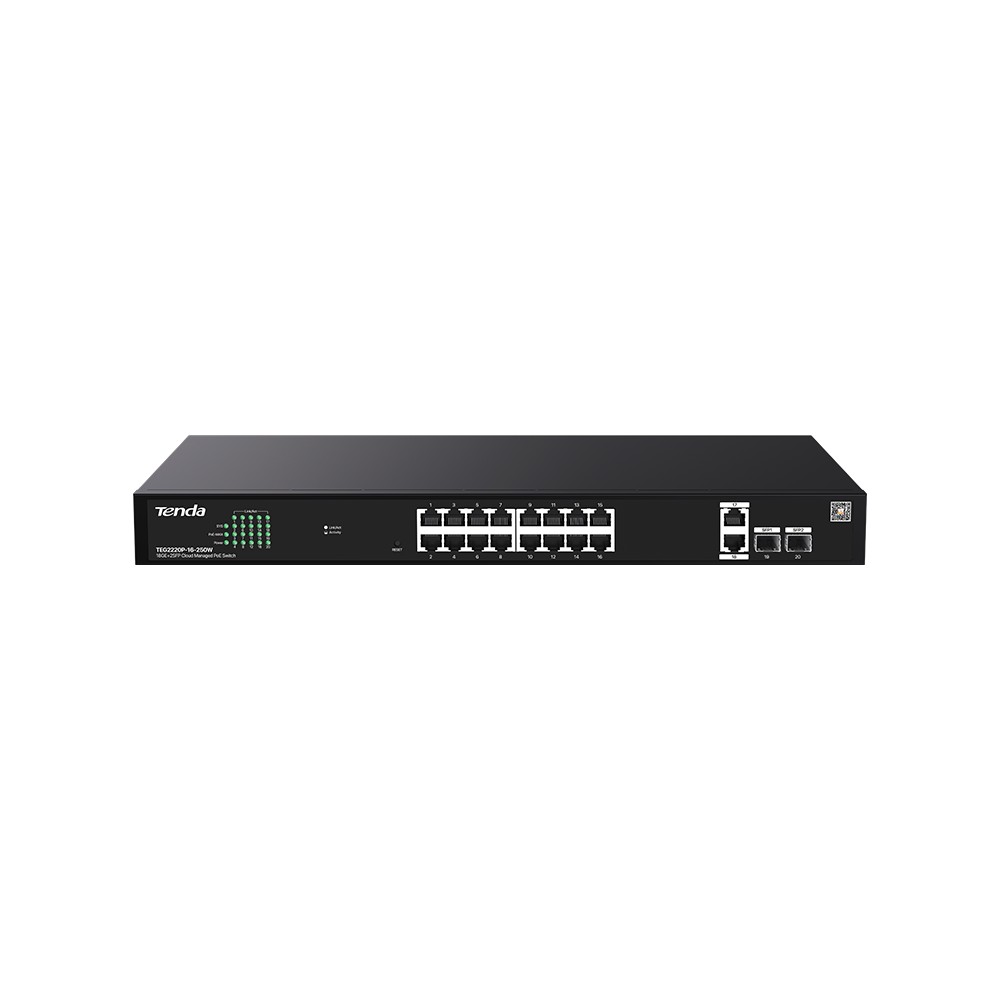 Tenda Switch 16Port Gigabit 2xGE 2xSFP PoE 250W TEG2220P Cloud Managment Rackmount