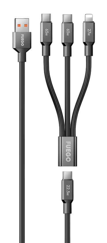 Кабел Fuego 5in1 (Type-A to Type-C;Type-C to Type-C/Lightning) (FG1) Black