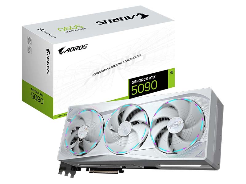 Gigabyte AORUS GeForce RTX 5090 STEALTH ICE 32GB GDDR7 HDMI/3xDP/DX12U/PCIe 5.0/WINDFORCE 3X White