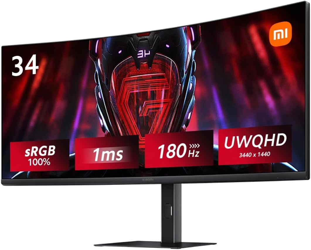 Monitor 34" Xiaomi Mi G34WQi Gaming 3440 x 1440 Curved VA 180Hz 1ms 2xDP/2xHDMI Freesync Premium