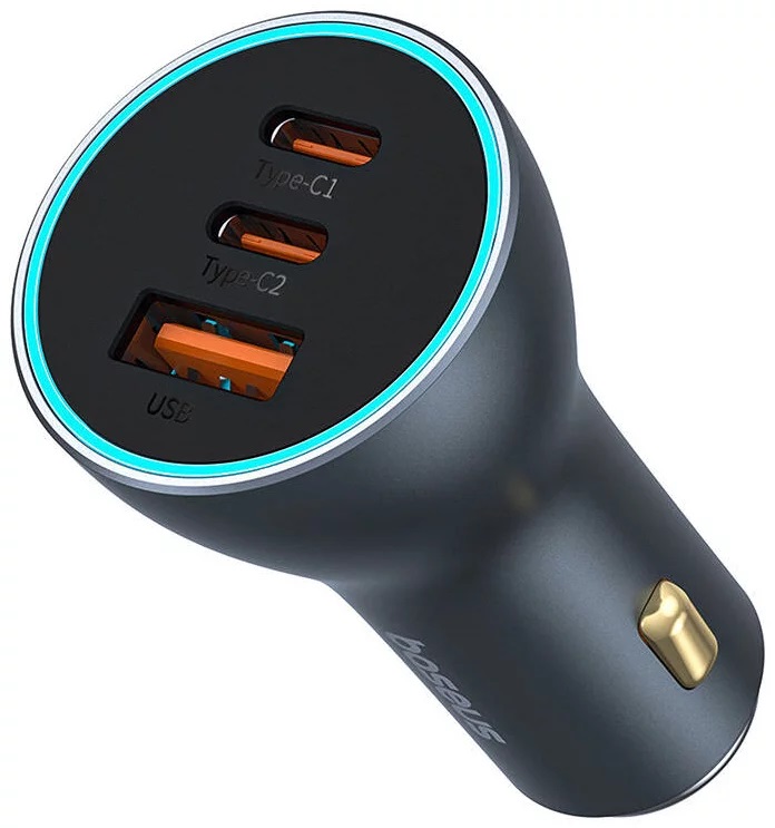 USB Universal Car Charger Baseus Golden Contactor Pro GaN 65W USB + 2x Type-C Black