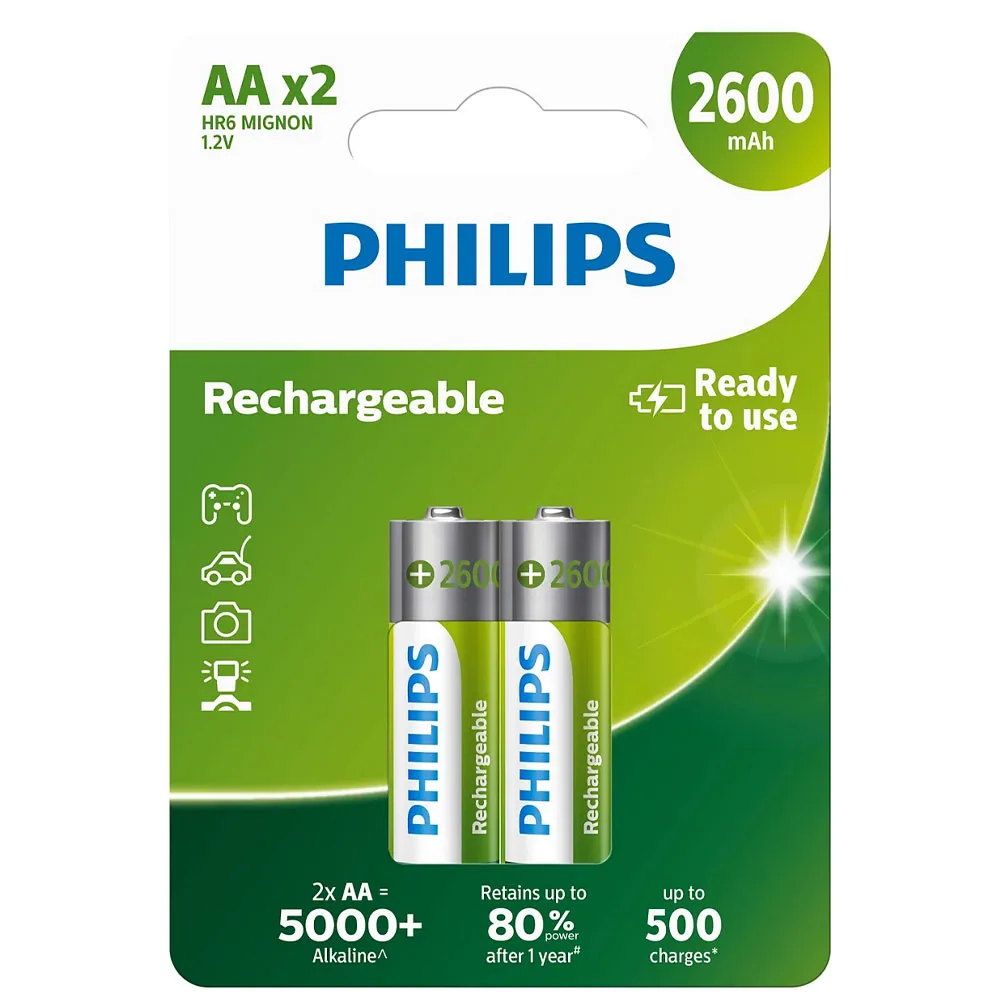 Batteries Philips Rechargable AA 2 pack 2600 mAh