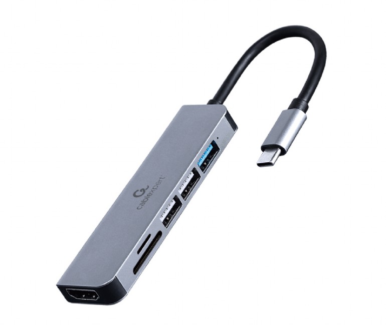 Gembird Multiport Adapter COMBO6-02 USB Type-C to USB3.1/USB2.0 x2/HDMI 4K/Card Reader Aluminium