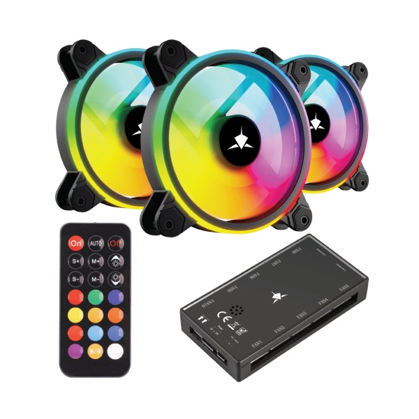 Case Fan 120x120x25 White Shark Nebula 2 ARGB KIT w/Remote & HUB Black