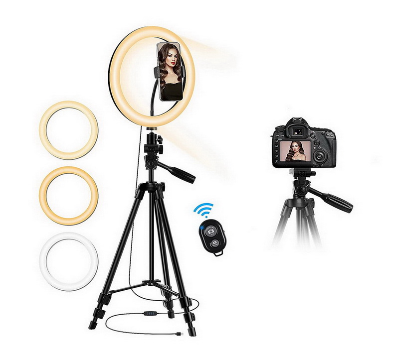Dig. Camera Tripod LDK 40inch aluminium w/Bluetooth, 10" Ring Light, Bubble Level, Bag Black
