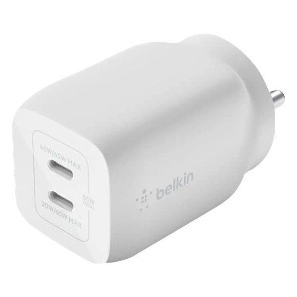 USB Universal Power Charger Belkin 65W GAN Dual USB-C White