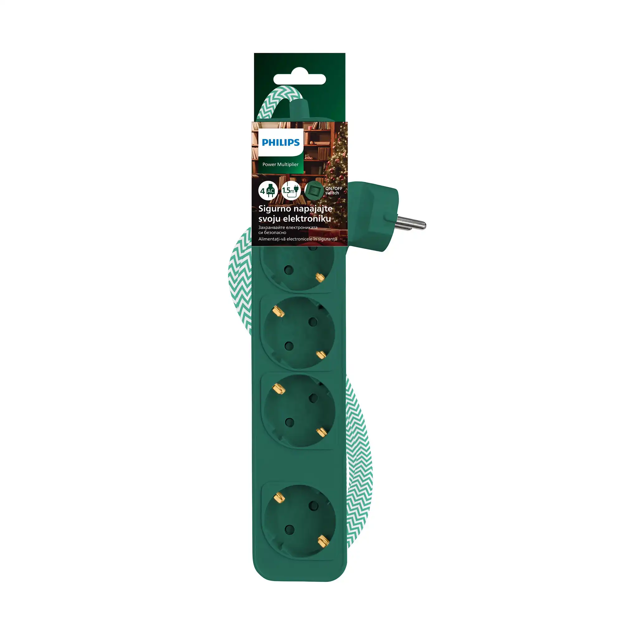 Power Protector Philips 1.5m 4 Sockets Green