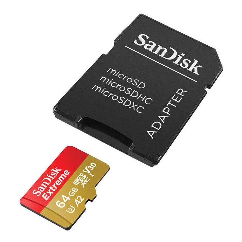 Secure Digital Micro SanDisk 64GB SDXC Extreme 170MB/s UHS-I U3 V30 A2 w/adapter
