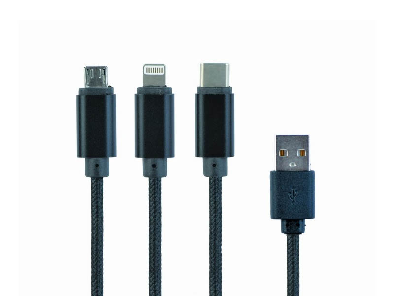 USB Cable 3in1 AM to Micro USB, Type-C & Lightning 1m Cablexpert Black