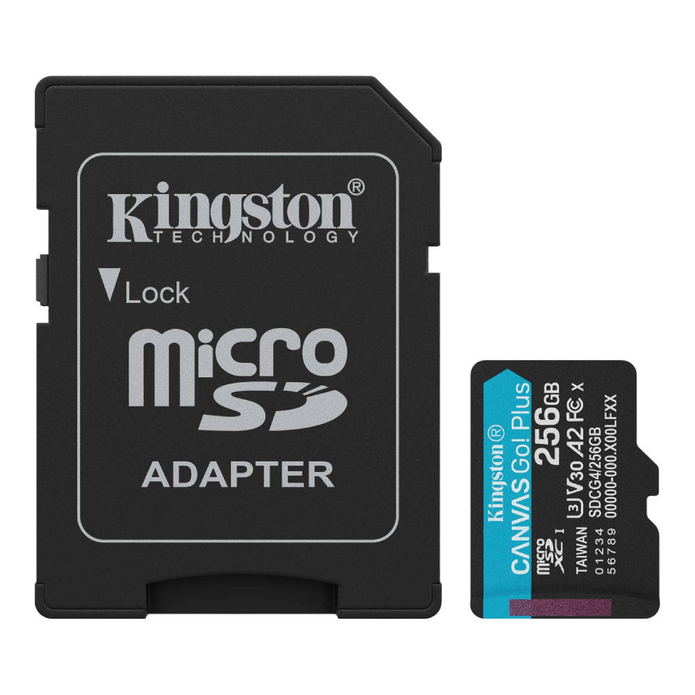 Secure Digital Micro Kingston 256GB SDXC Canvas Go! Plus cl10 UHS-I 200MB Read U3 A2 V30 w/Adapter