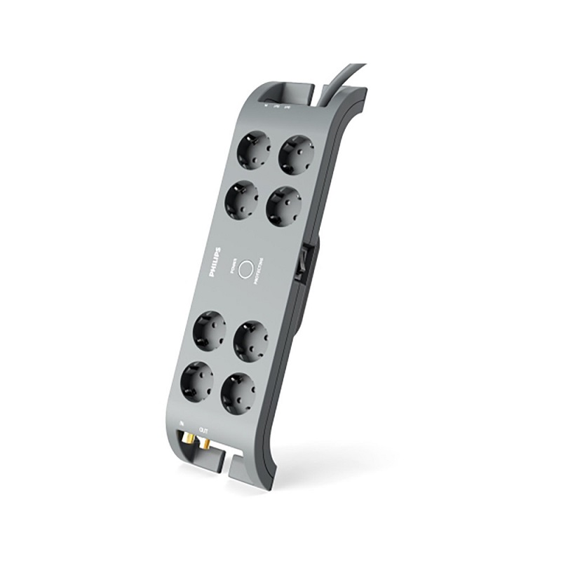 Power Protector Philips 2m 8 Sockets Gray