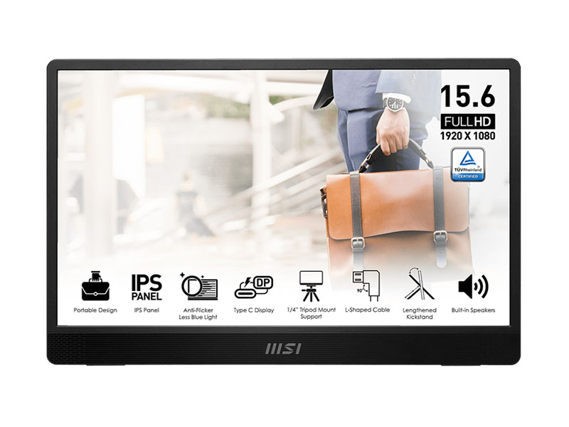 Monitor 15.6" MSI Portable PRO MP161 E2 IPS, FHD, 2xType-C, Alt mode, 15W PD, Speakers, Tilt