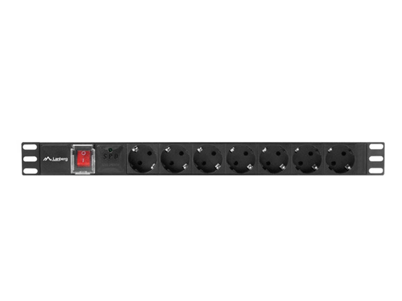 Power Distribution Unit (PDU) 19" Lanberg 1U 16A 2M 7X Schuko Ooutlers Black