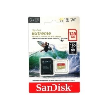 Secure Digital Micro SanDisk 128GB SDXC Extreme 4K UHD 190MB/s UHS-I U3 V30 A2 w/adapter