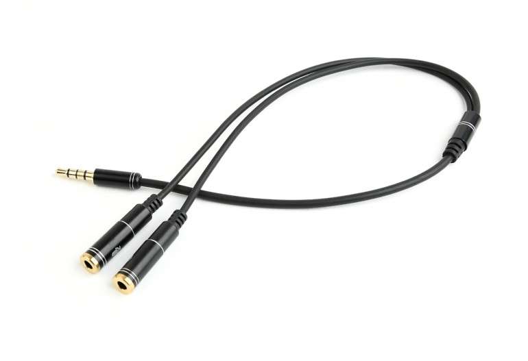 Cable Stereo Plug 3,5mm 4pin to Double Stereo Sockets 3,5mm 0.2m audio Metal Connectors