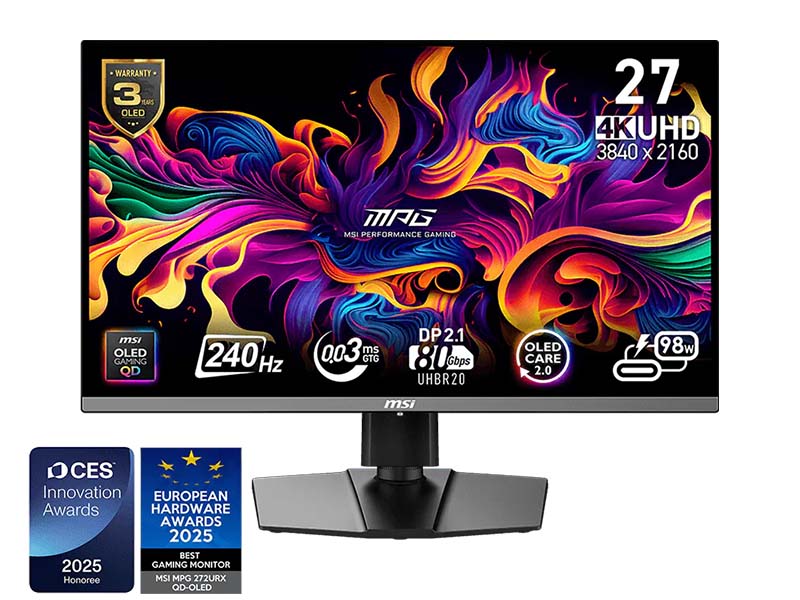 Monitor 27" MSI MPG 272URX QD-OLED, 240Hz, 3840x2160 UHD 16:9, HDR400, HDMIx2, DP, Type-C(98W PD)