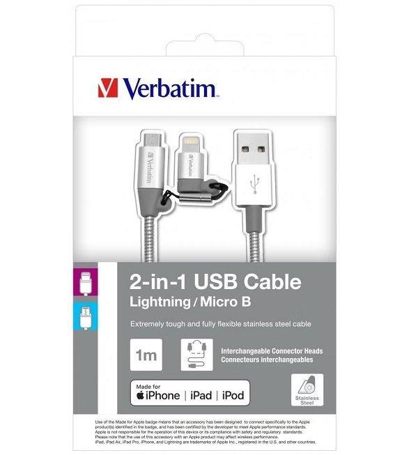 USB Cable 2in1 Micro USB and Lightning Silver Verbatim 100cm