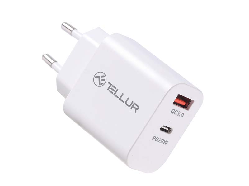 USB Universal Power Charger Tellur 20W Type-C PD/18W USB QC 3.0 White