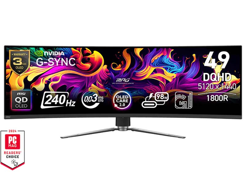 Monitor 49" MSI MPG 491CQPX QD-OLED, 240Hz, 5120x1440 DQHD 32:9, HDR400, HDMIx2, DP, Type-C(98W PD)