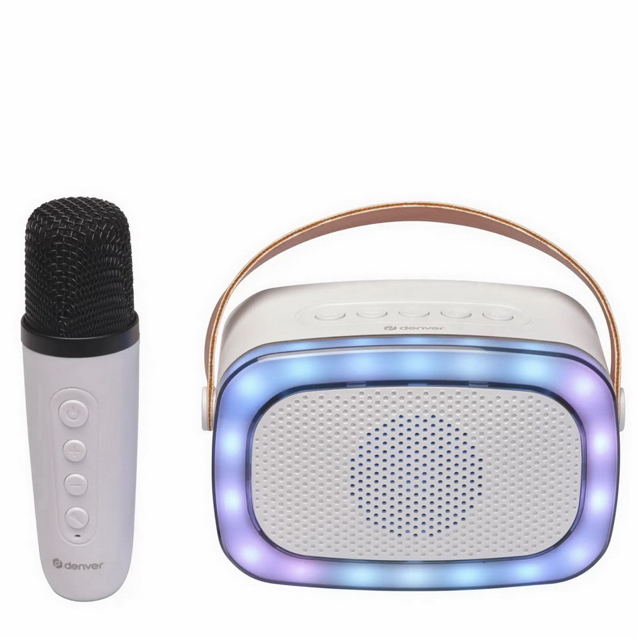 Speaker Denver BTM-610 Mini Party KARAOKE w/BT, Microphone. microSD, USB, AUX-IN, LED White