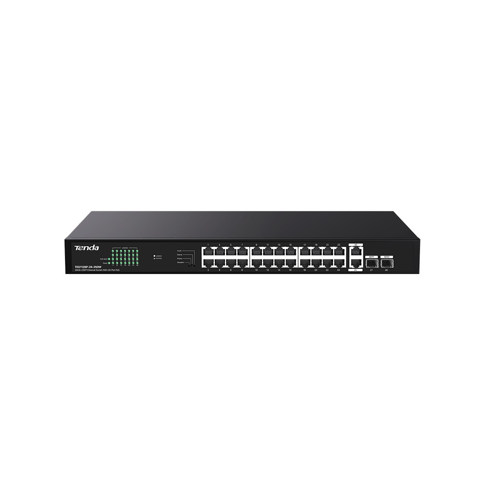 Tenda Switch 24Port Gigabit 2xGE 2xSFP PoE 250W TEG1128P Rackmount