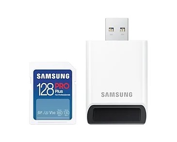 Secure Digital Samsung 128GB SDXC PRO Plus 180R/130W U3 V30 w/Card Reader