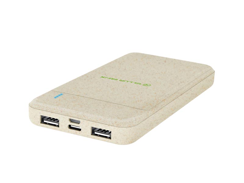 Power Bank Tellur Green PD103 10000mAh PD18W Dual USB + Type-C + Micro USB Eco-friendly Cream