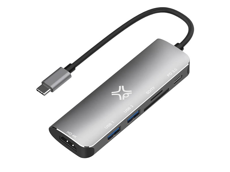 Docking Station XtremeMac 6-Ports Hub Type-C 2x USB 3.0,HDMI 4K,USB-C PD,SD/MicroSD MacBook Silver