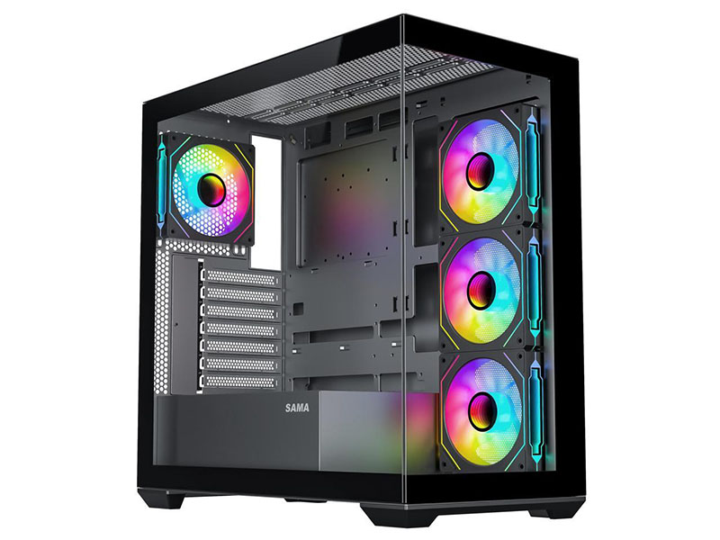 ATX Midi Tower Case SAMA SV-01 Black ARGB w/USB 3.0, Type-C, 4x 120mm LED Fans