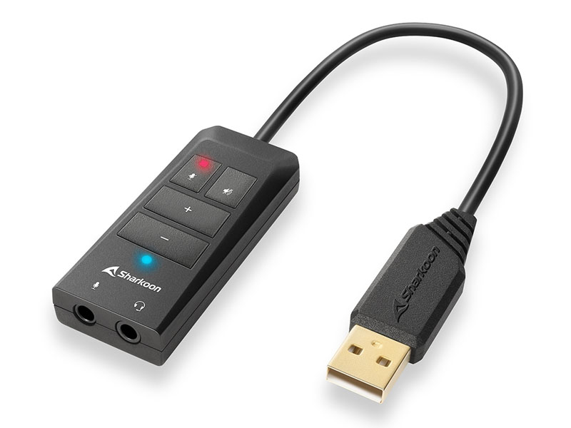USB to Audio Adapter Sharkoon SB2 w/Mic Jack - External HD Sound Card, Surround Effects