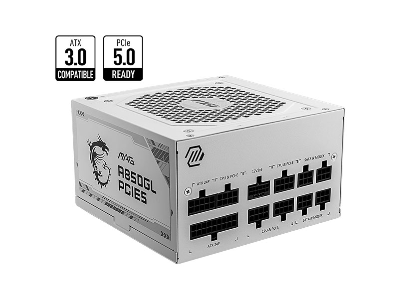 PSU 850W MSI MAG A850GL PCIE5 80 PLUS Gold Full Modular 12VHPWR WHITE