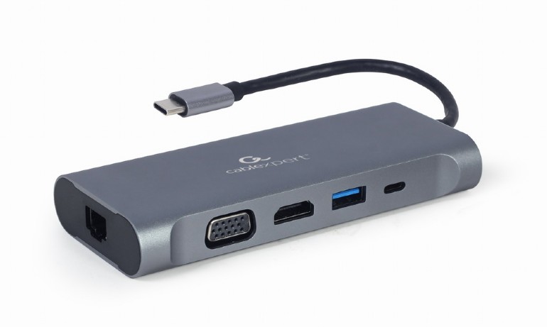 Gembird Multiport Adapter COMBO7 USB Type-C to USB 3.1x3/HDMI 4K/VGA/SD/PD 100W/Audio/RJ45 Aluminium