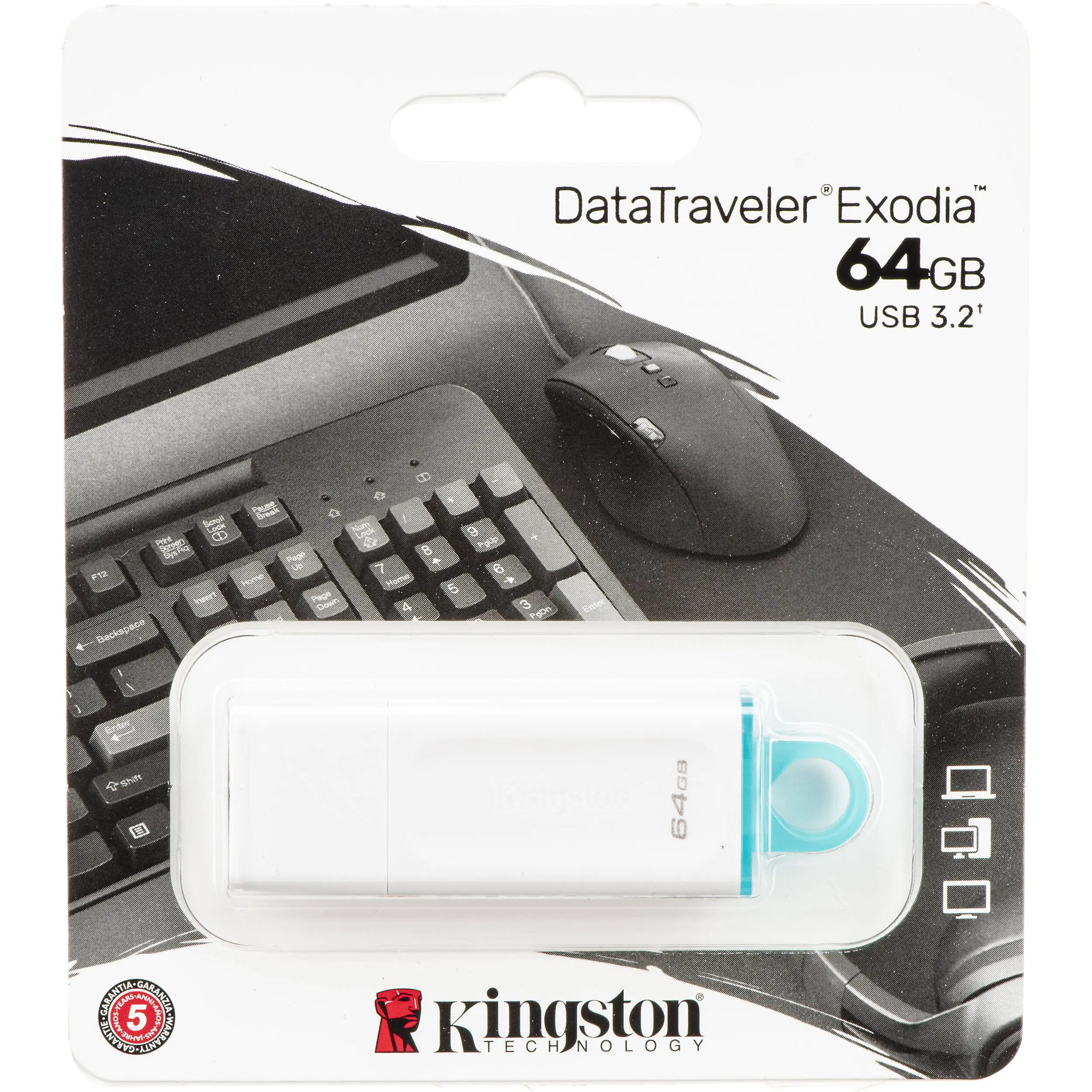USB Drive 64GB Kingston DataTraveler Exodia Gen1 USB 3.2 White