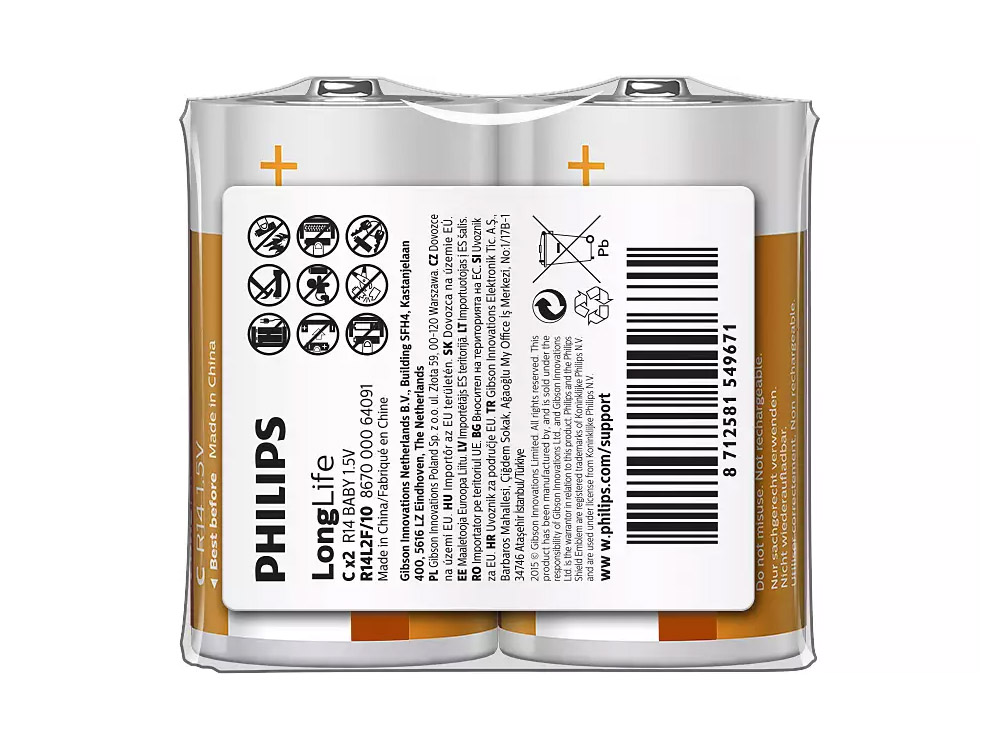 Batteries Philips LongLife C 2pack Zinc