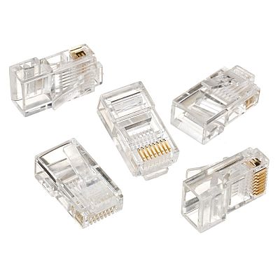UTP Connector gold plated 8P8C 3-fork for solid cable 100pcs