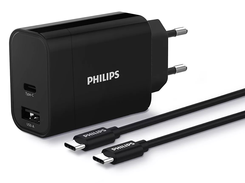 Philips USB-C & USB-A Dual Charger Adapter 30W Black