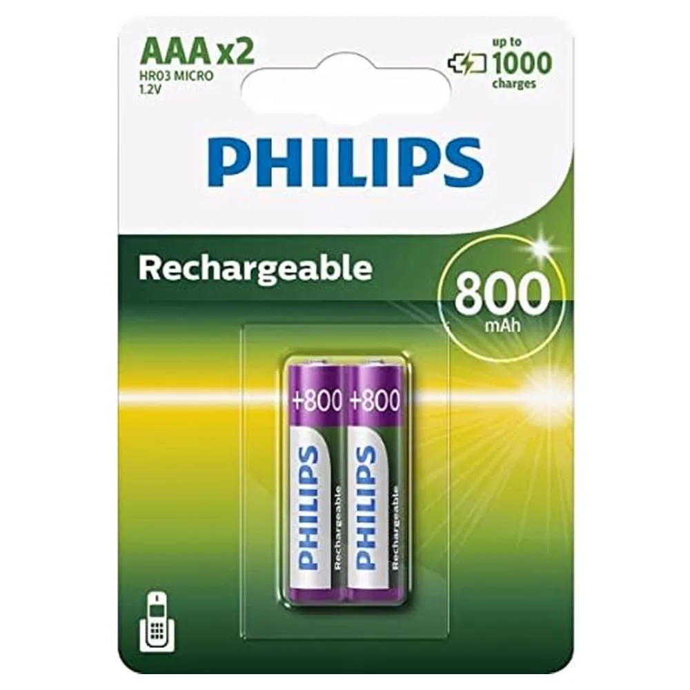 Batteries Philips Rechargable AAA 2pack 800 mAh
