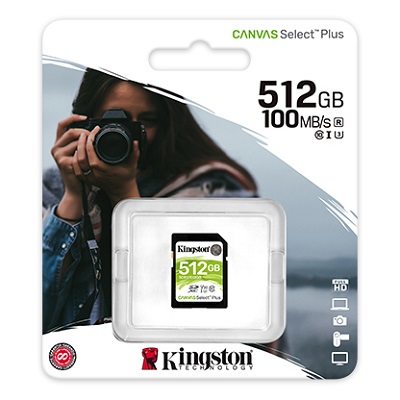 Secure Digital Kingston 512GB SDXC Canvas Select Plus CL10 UHS1 U3 V30 100MB Read
