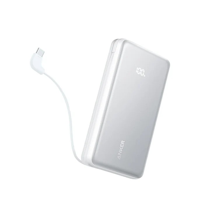 Power Bank Anker Zolo 20K, 22.5W, (Built-In USB-C Cable) White