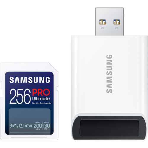 Secure Digital Samsung 256GB SDXC PRO Ultimate 200R/130W U3 V30 w/Card Reader