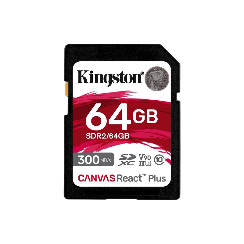Secure Digital Kingston 64GB SDXC Canvas React Plus CL10 UHS-II U3 V90 4K/8K 300MB Read
