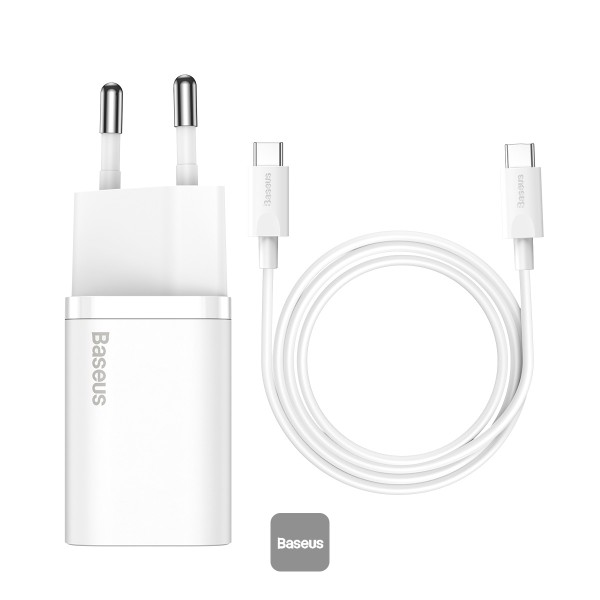 USB Universal Power Charger Baseus Super Si 25W Type-C w/USB-C Cable White