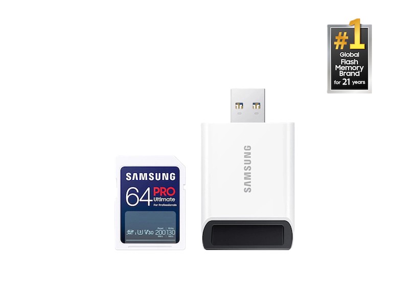 Secure Digital Samsung 64GB SDXC PRO Ultimate 200R/130W U3 V30 w/Card Reader