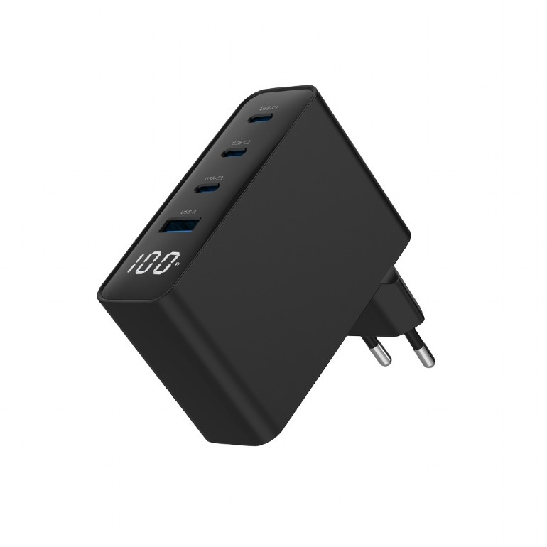 USB Universal Power Charger Gembird 4 port 100W LCD Display Black