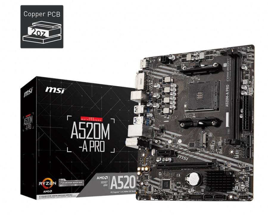 MB MSI A520M-A PRO AM4 DDR4 4600MHz OC SATA3/M.2/USB 3.2/HDMI/DVI/Gbit LAN